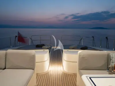 Deck of Atrato, a Gulet Arno Leopard 27 motor yacht at Athens, Greece