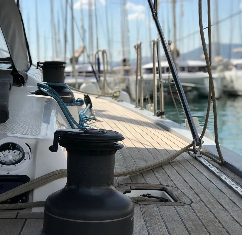 Deck of Athene, a More 55 sailboat at Grad Kaštela, Croatia