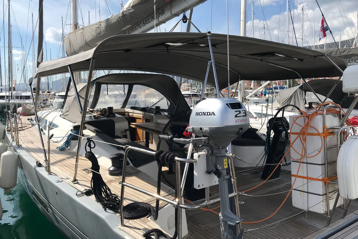 Deck of Athene, a More 55 sailboat at Grad Kaštela, Croatia