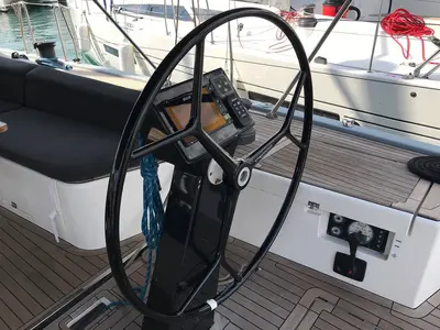 Cockpit of Athene, a More 55 sailboat at Grad Kaštela, Croatia