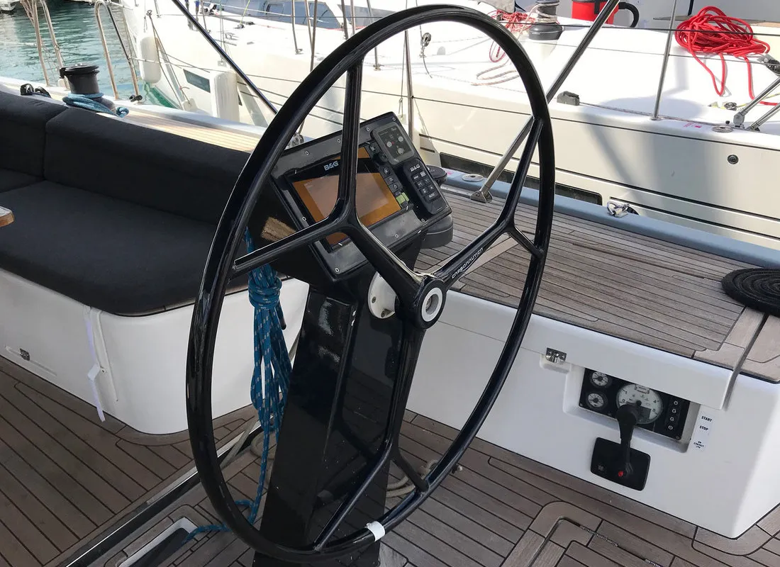 Cockpit of Athene, a More 55 sailboat at Grad Kaštela, Croatia