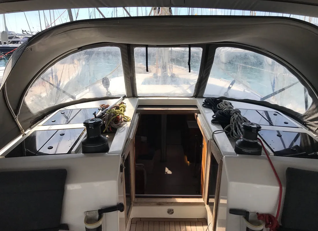 Cockpit of Athene, a More 55 sailboat at Grad Kaštela, Croatia