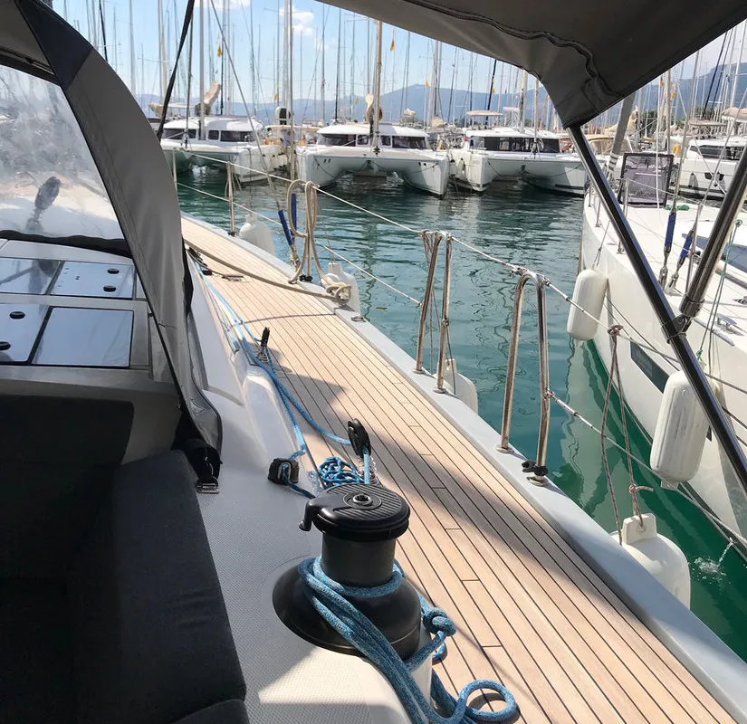 Deck of Athene, a More 55 sailboat at Grad Kaštela, Croatia