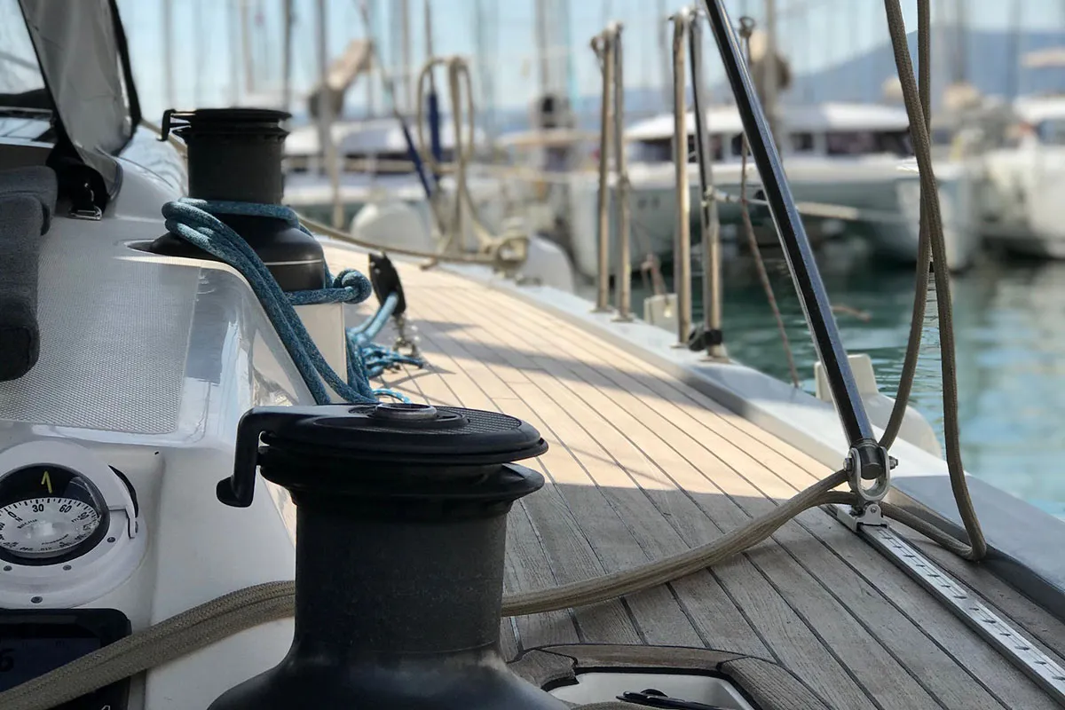 Deck of Athene, a More 55 sailboat at Grad Kaštela, Croatia