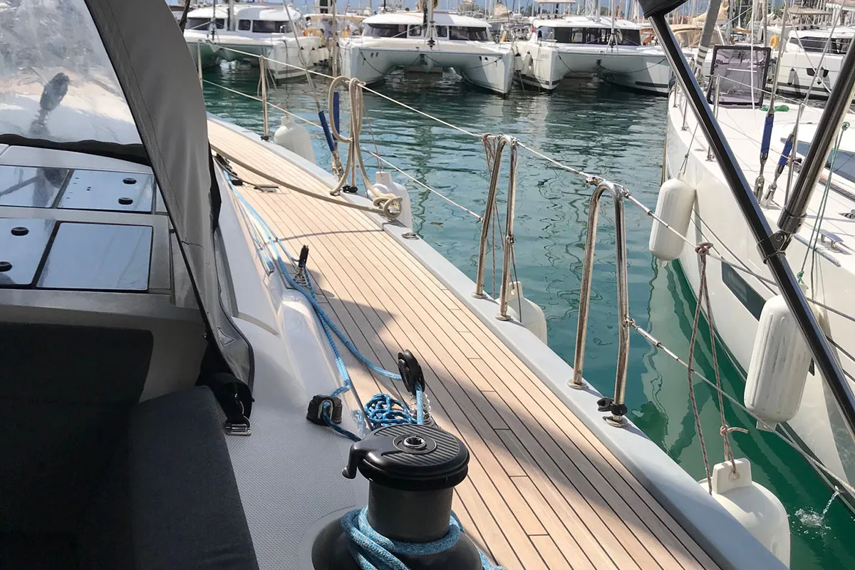 Deck of Athene, a More 55 sailboat at Grad Kaštela, Croatia