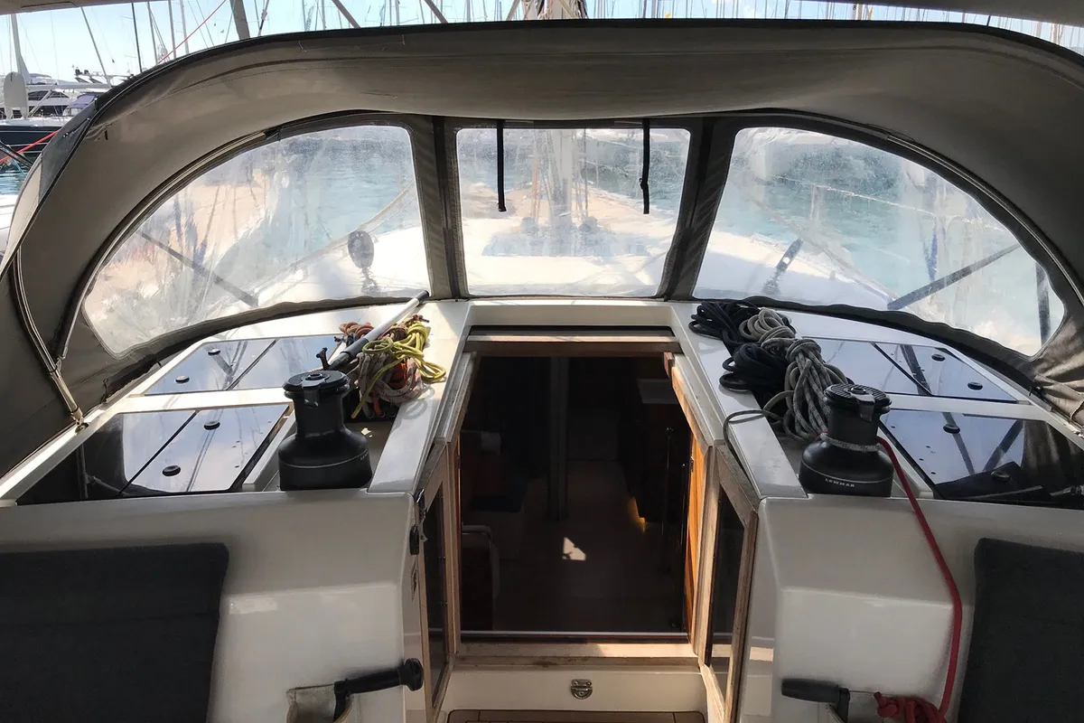 Cockpit of Athene, a More 55 sailboat at Grad Kaštela, Croatia