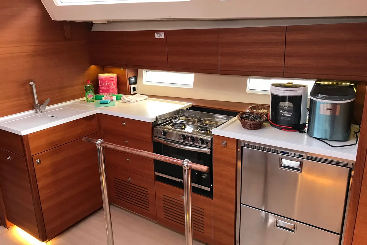 Galley of Athene, a More 55 sailboat at Grad Kaštela, Croatia