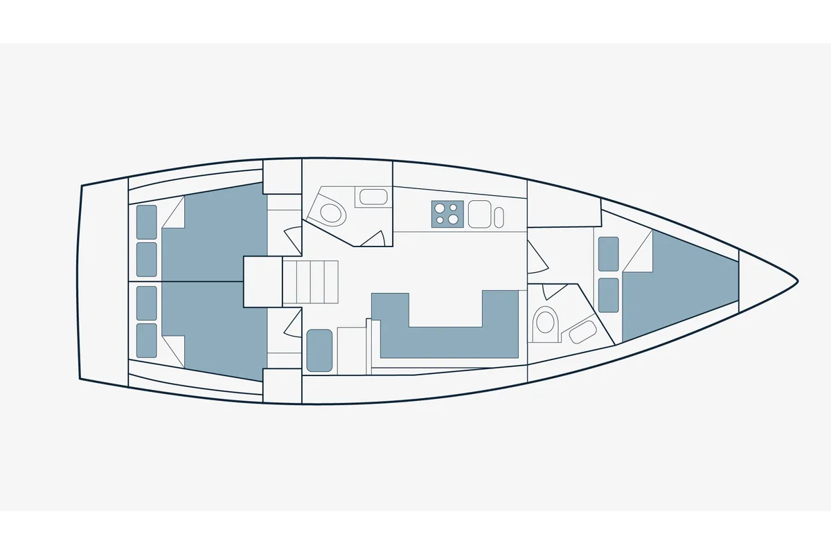 Floor plan of Honey S, a Bavaria 40 sailboat at Municipal Unit of Lefkada, Greece