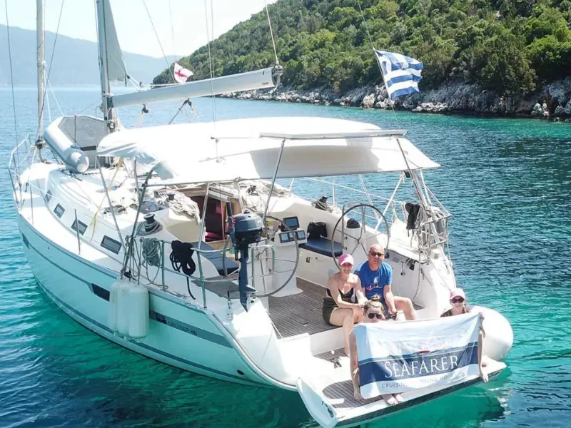 Exterior view of Honey S, a Bavaria 40 sailboat at Municipal Unit of Lefkada, Greece
