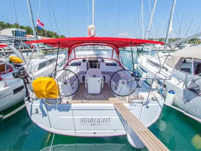 Cockpit of Starlight, a Beneteau Oceanis 40.1 sailboat at Općina Medulin, Croatia