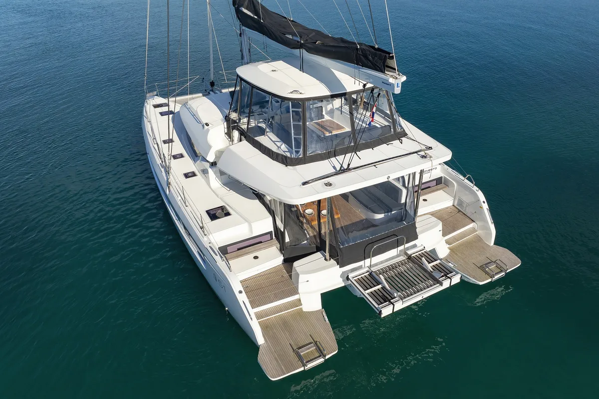 Deck of Disonesto, a Lagoon 51 catamaran at Općina Sukošan, Croatia