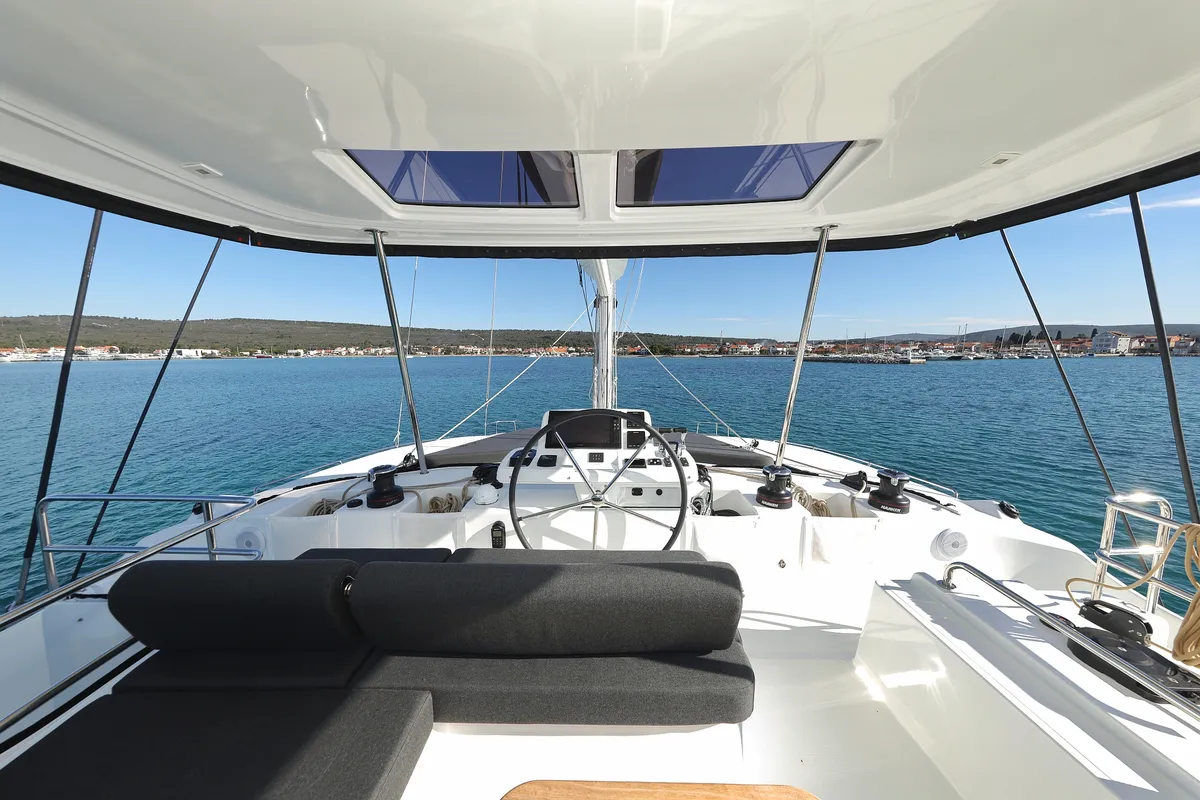 Cockpit of Disonesto, a Lagoon 51 catamaran at Općina Sukošan, Croatia