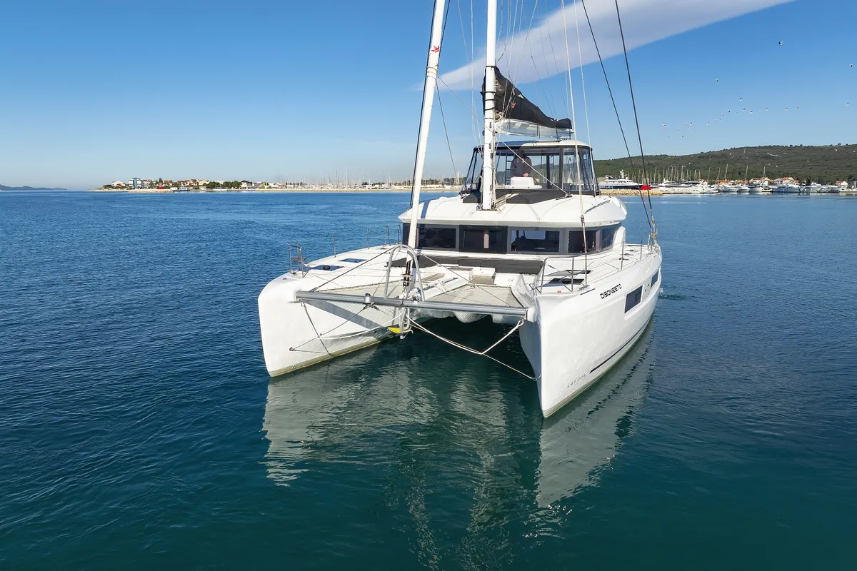 Exterior view of Disonesto, a Lagoon 51 catamaran at Općina Sukošan, Croatia