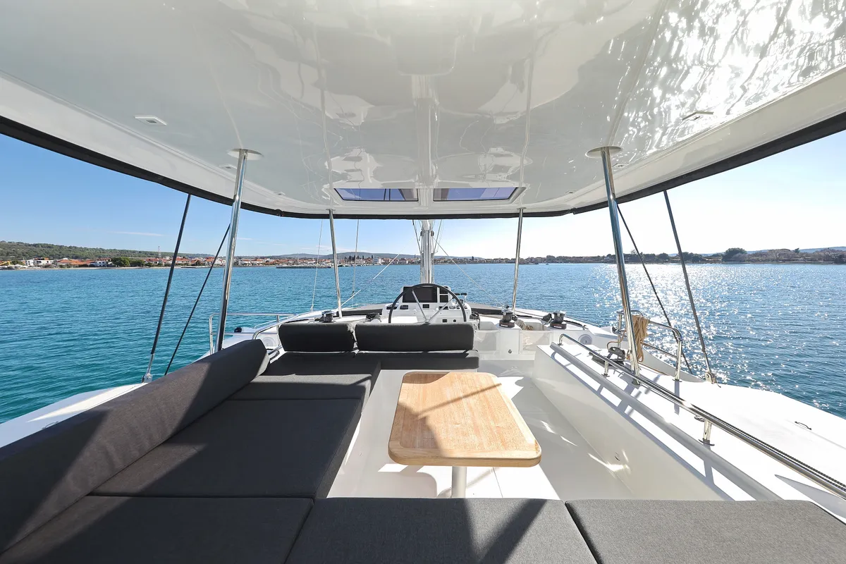 Cockpit of Disonesto, a Lagoon 51 catamaran at Općina Sukošan, Croatia