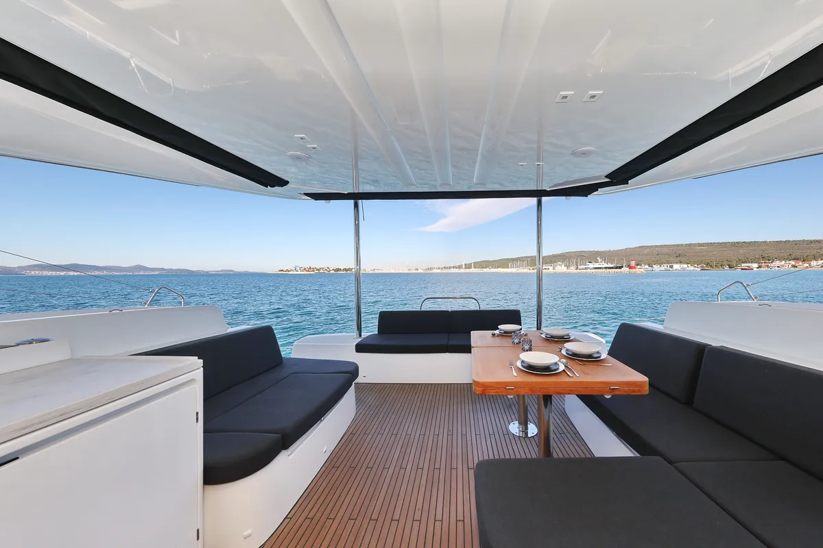 Deck of Disonesto, a Lagoon 51 catamaran at Općina Sukošan, Croatia