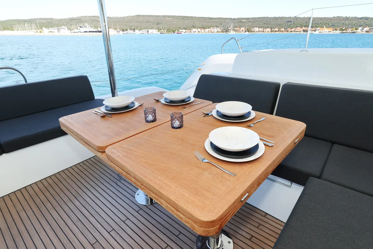 Deck of Disonesto, a Lagoon 51 catamaran at Općina Sukošan, Croatia