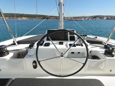 Cockpit of Disonesto, a Lagoon 51 catamaran at Općina Sukošan, Croatia