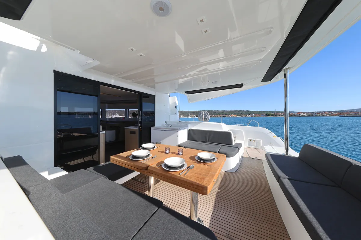 Deck of Disonesto, a Lagoon 51 catamaran at Općina Sukošan, Croatia