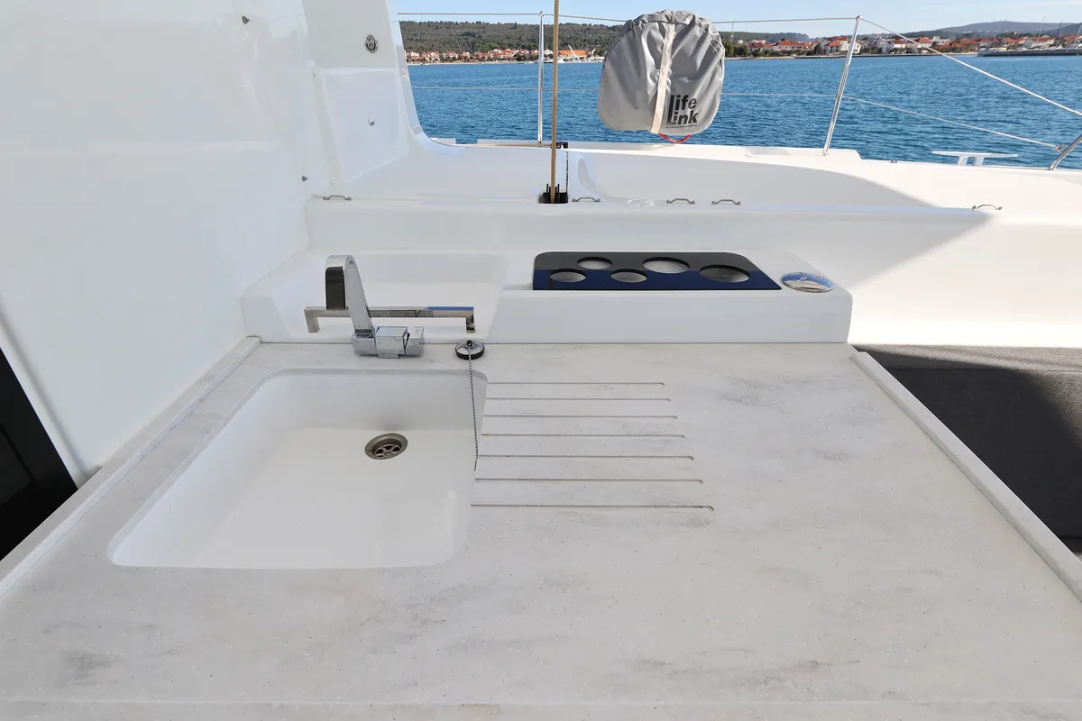 Deck of Disonesto, a Lagoon 51 catamaran at Općina Sukošan, Croatia