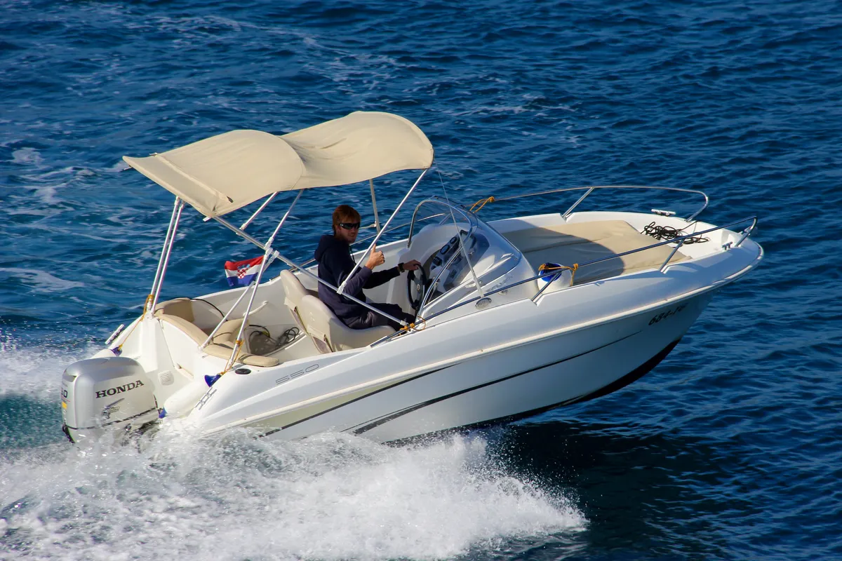 Exterior view of Beneteau Flyer 550, a motorboat at Trogir, Croatia