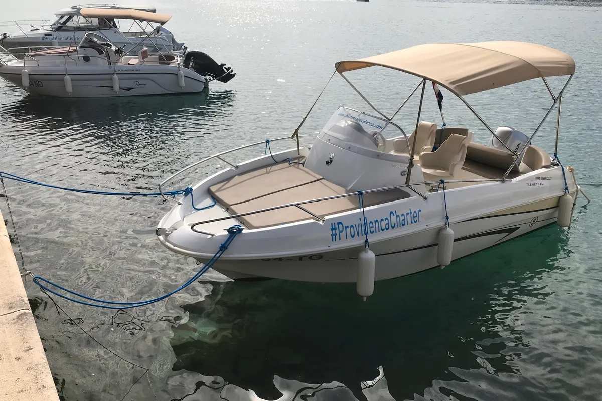 Exterior view of Beneteau Flyer 550, a motorboat at Trogir, Croatia