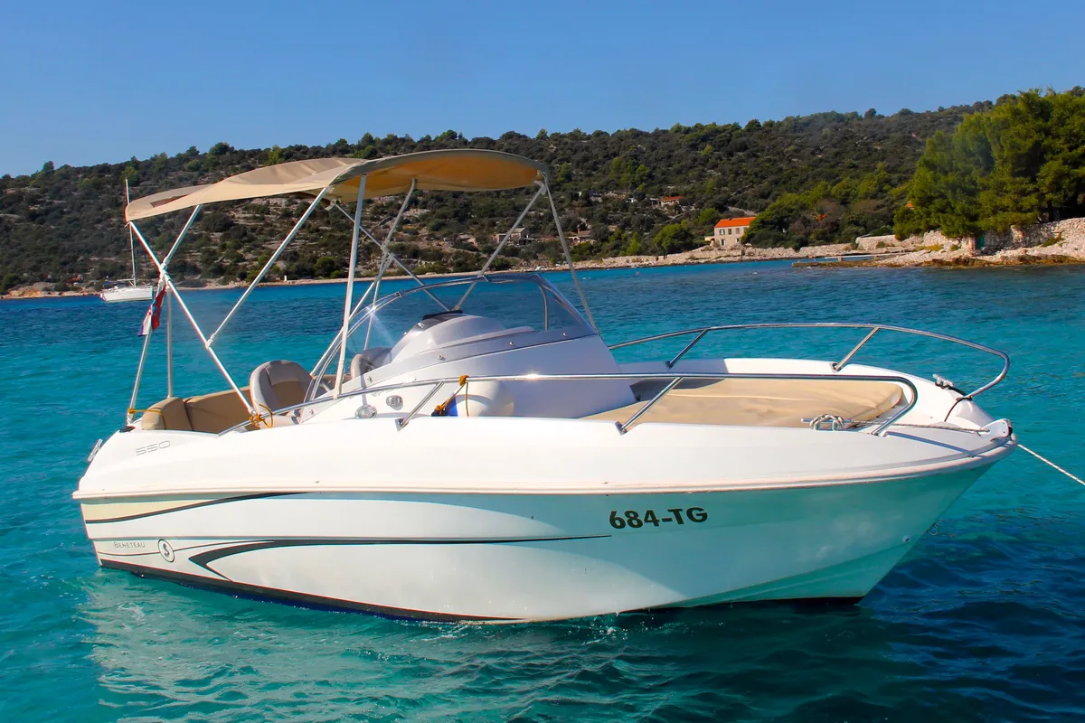 Exterior view of Beneteau Flyer 550, a motorboat at Trogir, Croatia