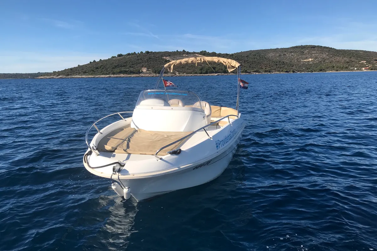 Exterior view of Beneteau Flyer 550, a motorboat at Trogir, Croatia