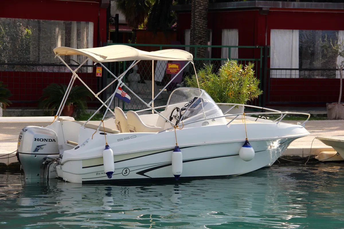Exterior view of Beneteau Flyer 550, a motorboat at Trogir, Croatia