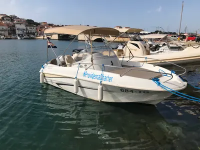 Exterior view of Beneteau Flyer 550, a motorboat at Trogir, Croatia