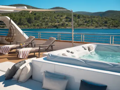 Deck of Cristal, a Gulet Motoryacht motor yacht at Split, Croatia