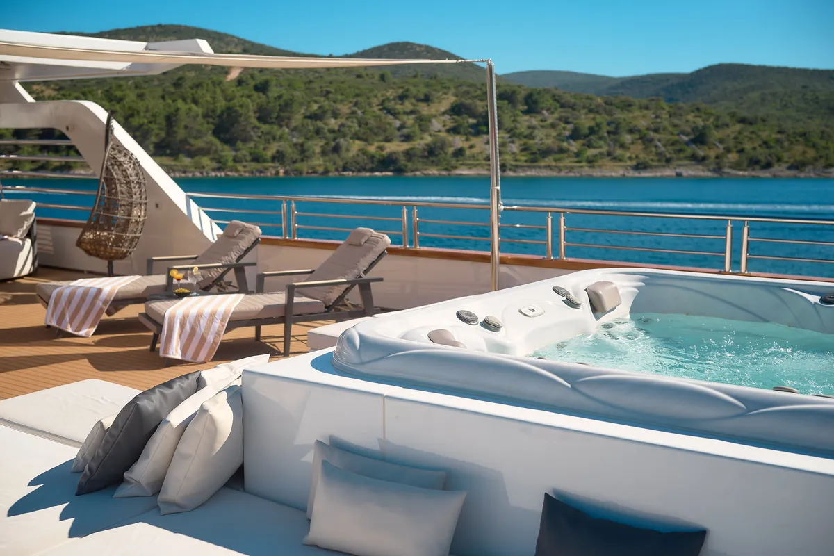 Deck of Cristal, a Gulet Motoryacht motor yacht at Split, Croatia
