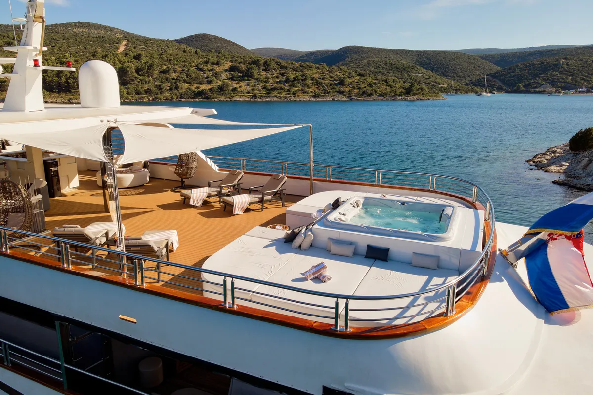 Deck of Cristal, a Gulet Motoryacht motor yacht at Split, Croatia