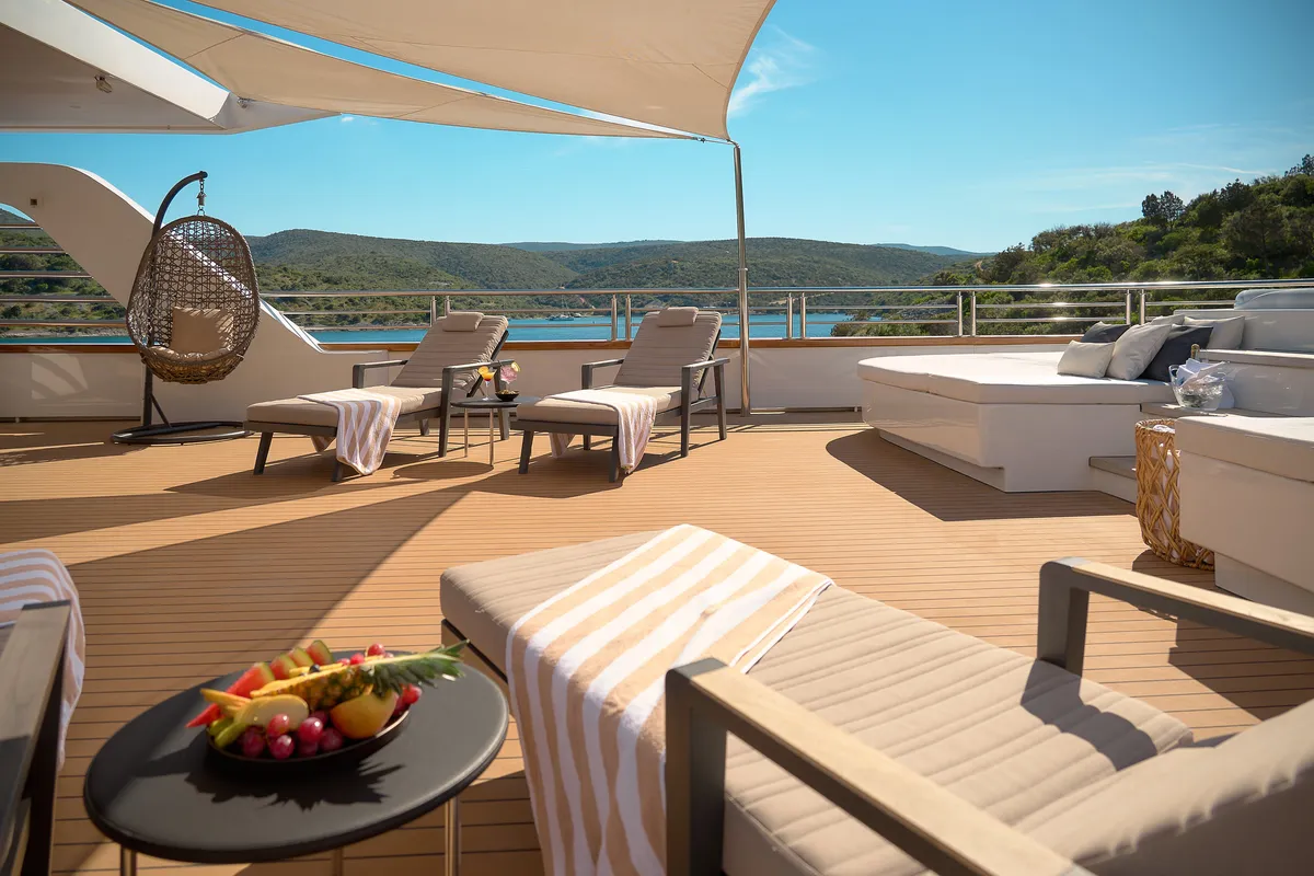 Deck of Cristal, a Gulet Motoryacht motor yacht at Split, Croatia