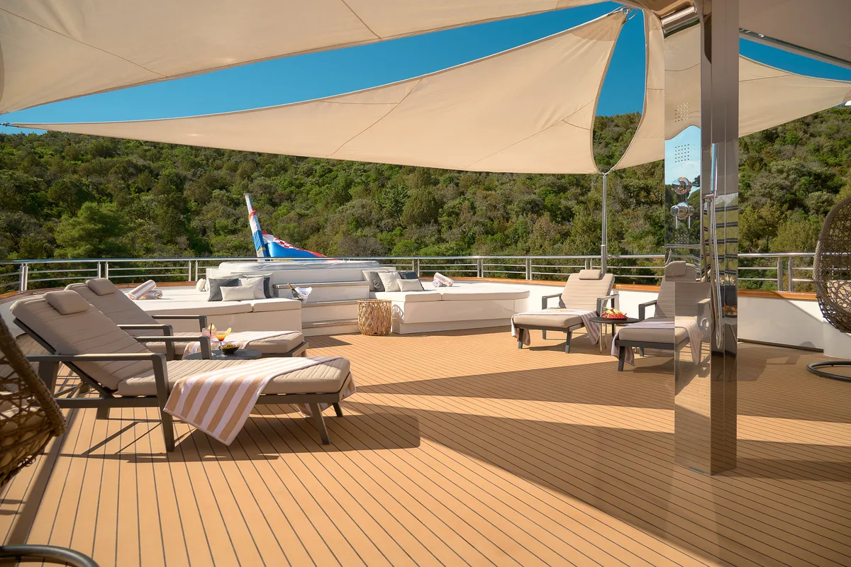 Deck of Cristal, a Gulet Motoryacht motor yacht at Split, Croatia