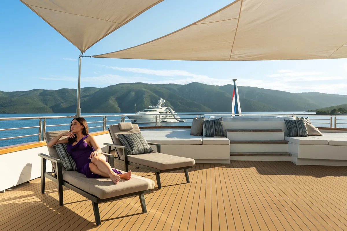 Deck of Cristal, a Gulet Motoryacht motor yacht at Split, Croatia
