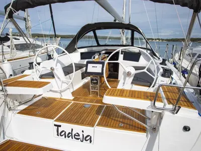 Salon of Tadeja, a Hanse 388 sailboat at Pula, Croatia
