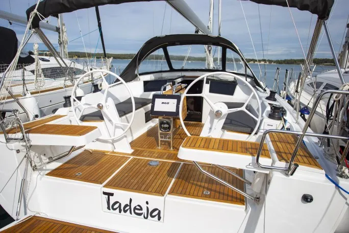 Salon of Tadeja, a Hanse 388 sailboat at Pula, Croatia