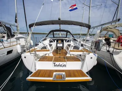 Cockpit of Tadeja, a Hanse 388 sailboat at Pula, Croatia