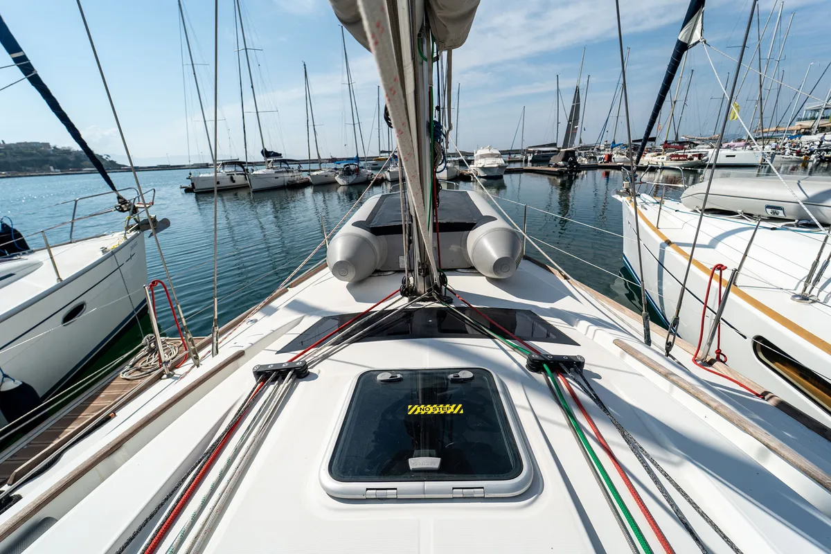 Deck of Errika, a Beneteau Oceanis 43 sailboat at Kavala, Greece