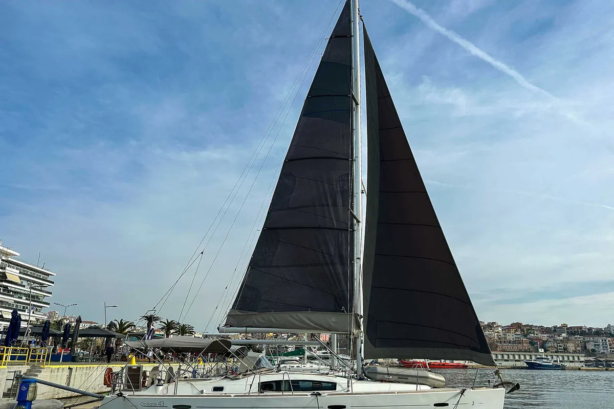Exterior view of Errika, a Beneteau Oceanis 43 sailboat at Kavala, Greece