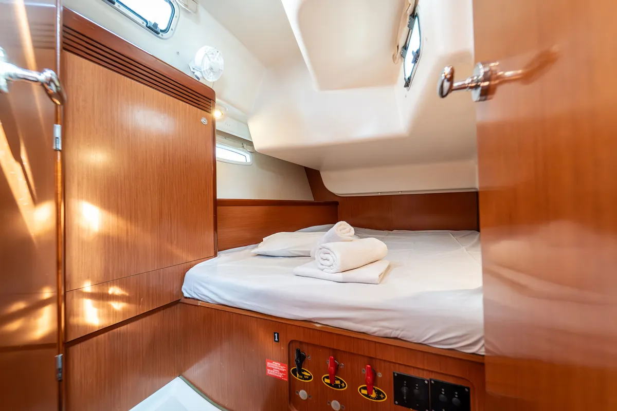 Cabin on Errika, a Beneteau Oceanis 43 sailboat at Kavala, Greece