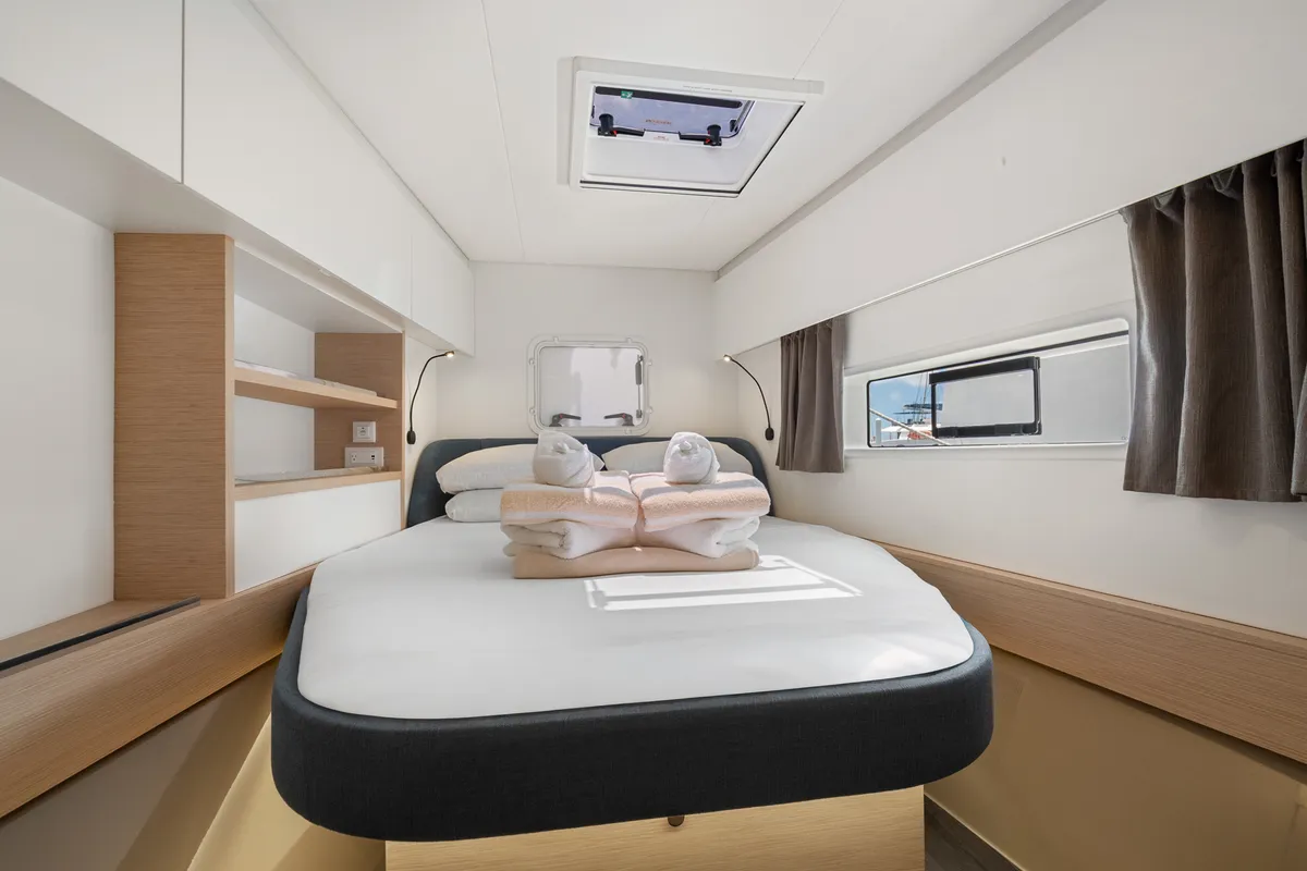 Serenus, a Fountaine Pajot FP 44 Maestro catamaran at Road Town, British Virgin Islands
