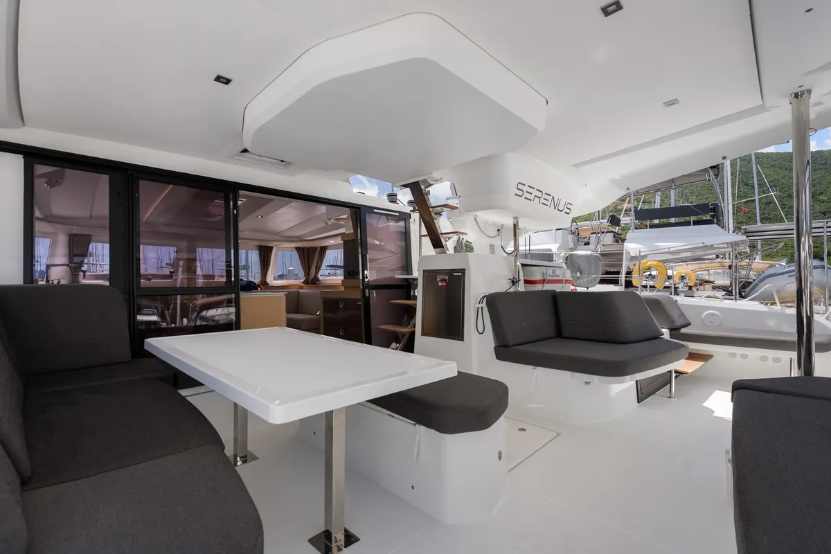 Serenus, a Fountaine Pajot FP 44 Maestro catamaran at Road Town, British Virgin Islands
