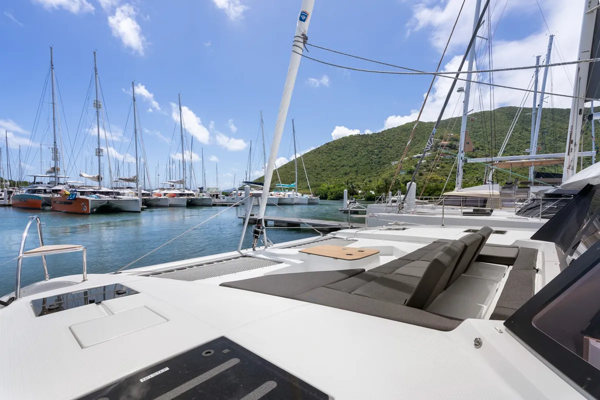 Serenus, a Fountaine Pajot FP 44 Maestro catamaran at Road Town, British Virgin Islands