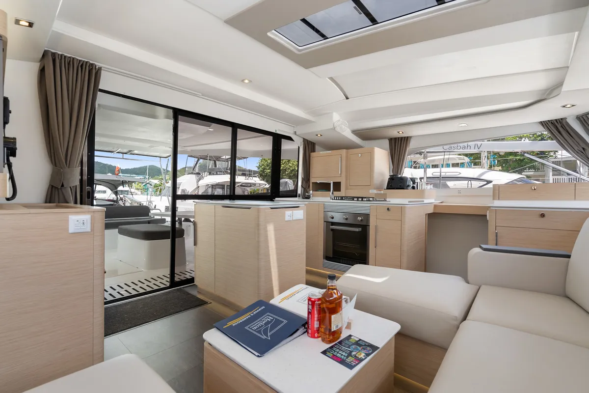 Serenus, a Fountaine Pajot FP 44 Maestro catamaran at Road Town, British Virgin Islands