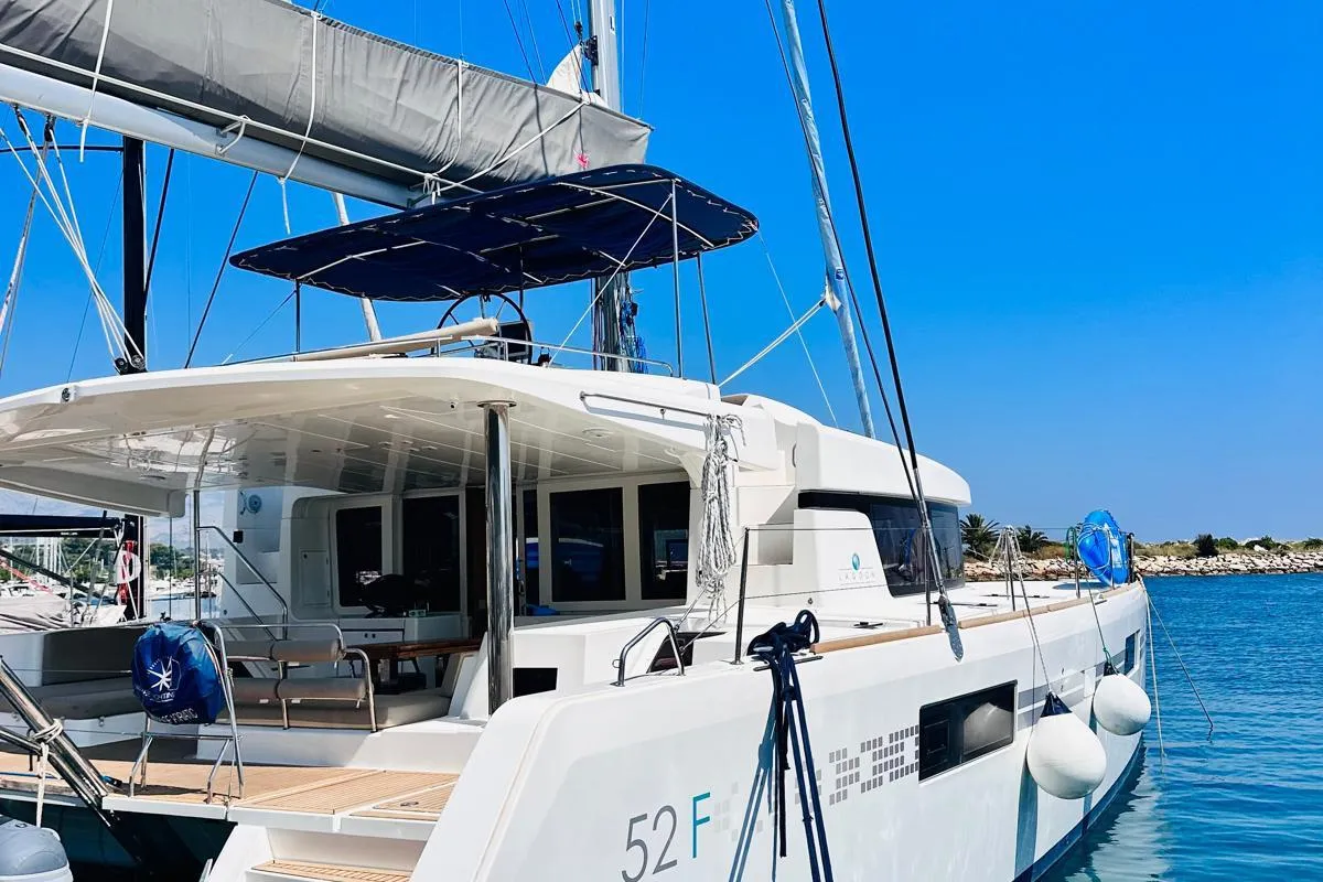 Exterior view of Madonna of Adriatic, a Lagoon 52 F catamaran at Split, Croatia