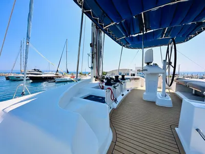 Cockpit of Madonna of Adriatic, a Lagoon 52 F catamaran at Split, Croatia