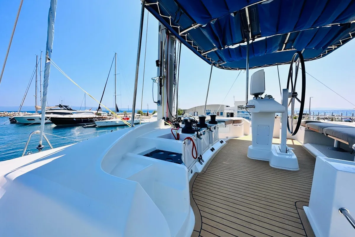 Cockpit of Madonna of Adriatic, a Lagoon 52 F catamaran at Split, Croatia