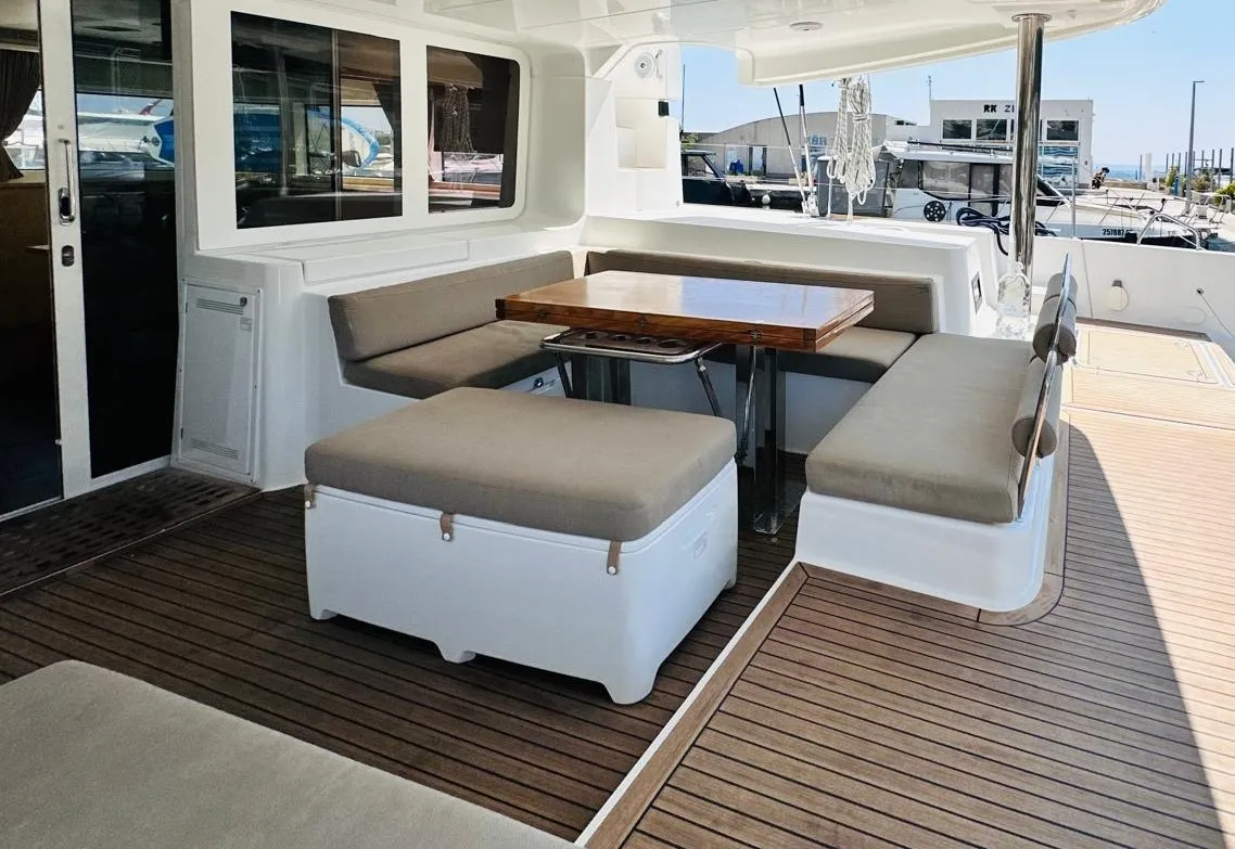 Deck of Madonna of Adriatic, a Lagoon 52 F catamaran at Split, Croatia