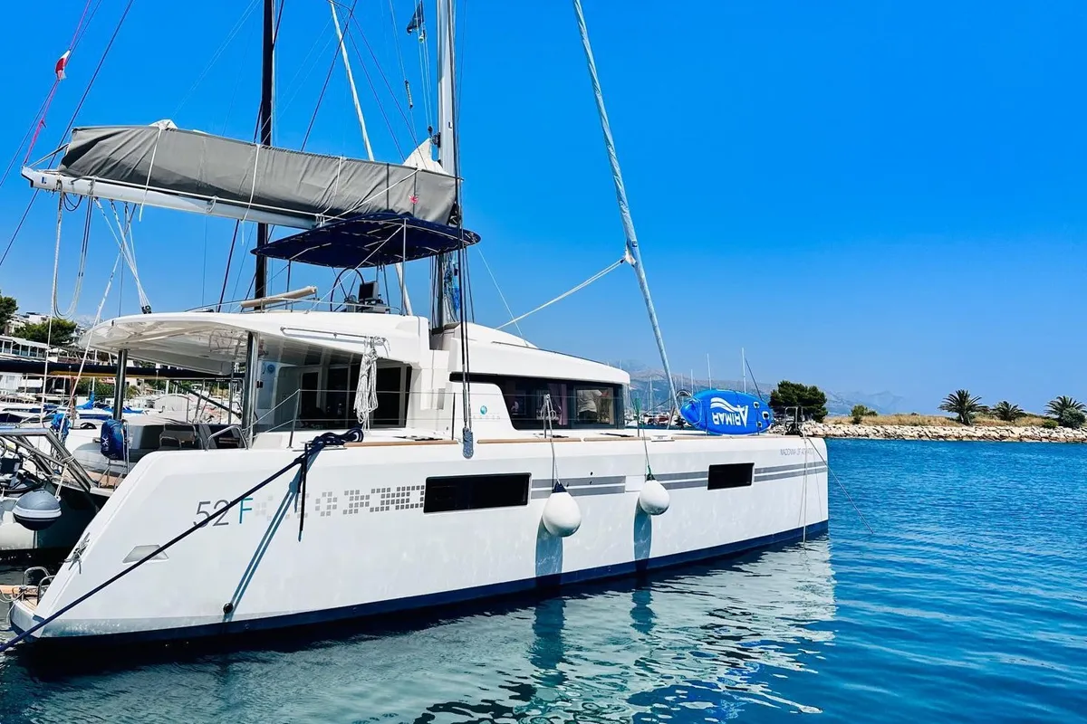 Exterior view of Madonna of Adriatic, a Lagoon 52 F catamaran at Split, Croatia